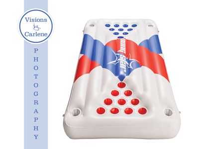 JOEZ inflatable beer pong pool float in red, white, and blue